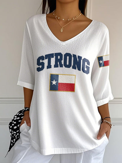 🙏💔Join us in praying for Texas.🙏V-Neck Retro Texas Strong Print T-Shirt