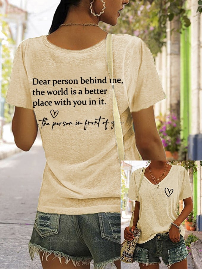 Women's Faith Dear Person Behind Me Cross Print V Neck T-Shirt