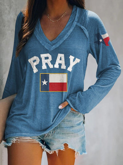 🙏💔Join us in praying for Texas.🙏V-neck Retro Pray For Texas Texas Strong Print T-Shirt