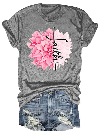Women'S Floral Breast Cancer Awareness T-Shirt