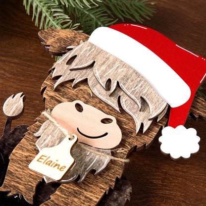 Cute Highland Cow Wooden Tabletop Decor with 12 Interchangeable Hats