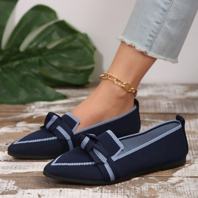 Trim Bow Tie Point Toe Loafers
