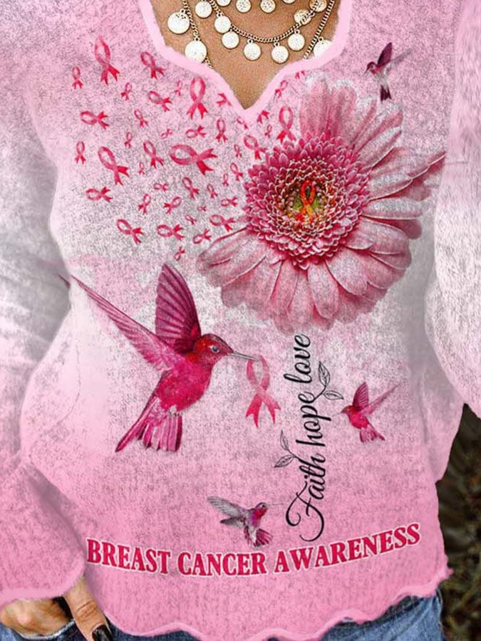 Faith Hope Love Breast Cancer Awareness Print Knit Tops