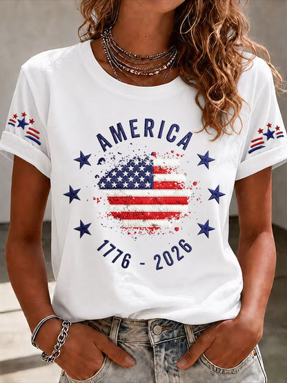 Women'S  America Flag Printed Casual T-Shirt