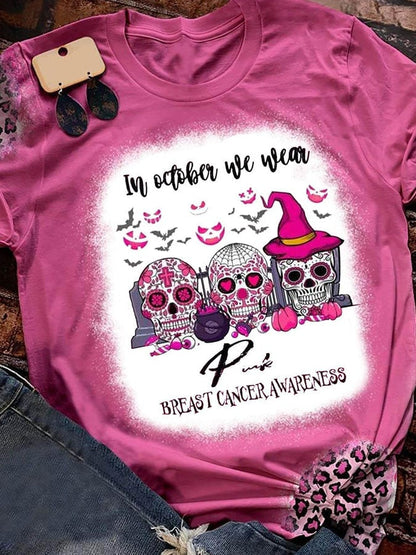 In October We Wear Pink Print T-Shirt