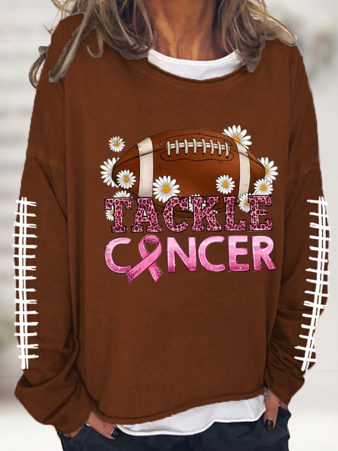 Women's Breast Cancer Awareness Pink Football Casual Long-Sleeve Sweaters