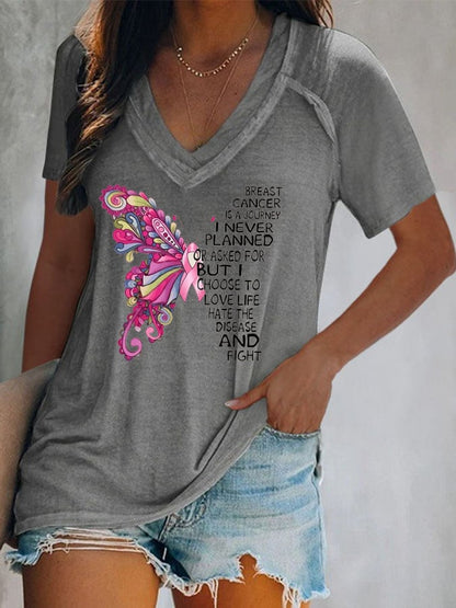 Women's Breast Cancer is a Journey Butterfly Casual T-Shirt