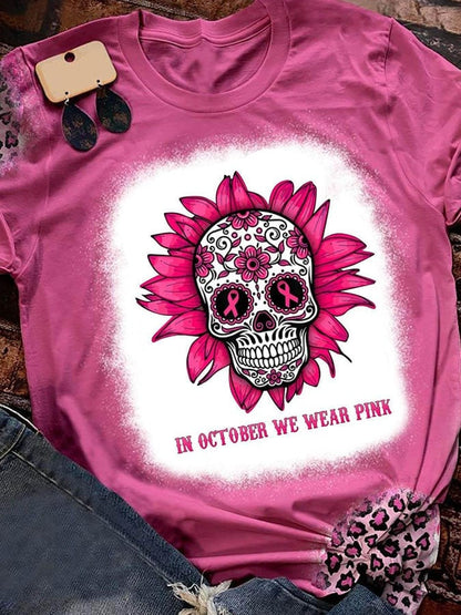 In October We Wear Pink Print T-Shirt