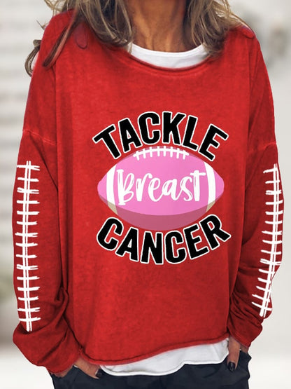 Women's Tackle Breast Cancer Pink Football Casual Long-Sleeve T-Shirt