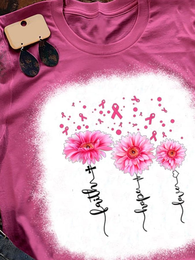 Breast Cancer and Faith Print Crew Neck T-Shirt