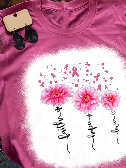 Breast Cancer and Faith Print Crew Neck T-Shirt