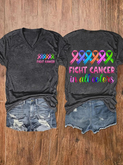 Women's Breast cancer Fight Cancer In all Colors Printed Casual T-shirt