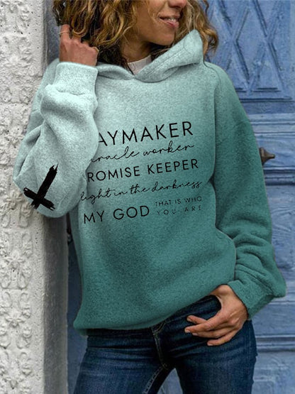 Women's Waymaker Miracle Worker Promise Keeper Light in the Darkness My God Print Casual Hoodie