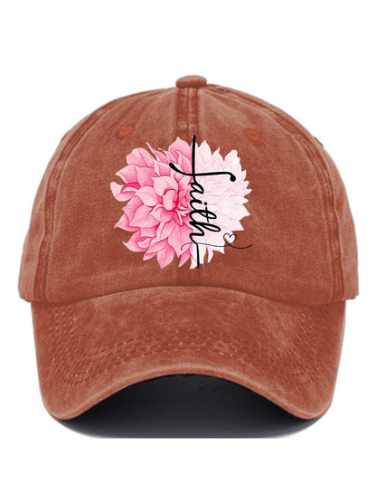 Women'S Floral Breast Cancer Awareness Print Baseball Cap
