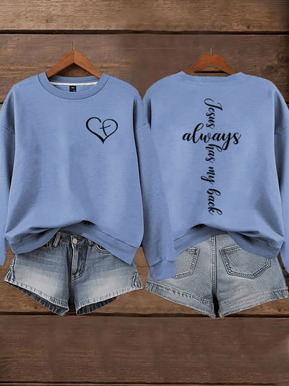 Women's Jesus Has My Back Print  Sweatshirts