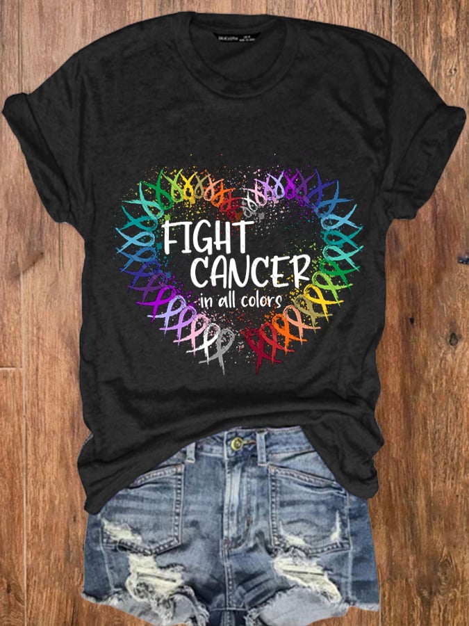 Women's Fight Cancer In All Colors Cancer Awareness  Colorful Ribbon O-Neck Tee