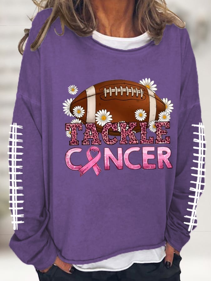 Women's Breast Cancer Awareness Pink Football Casual Long-Sleeve Sweaters
