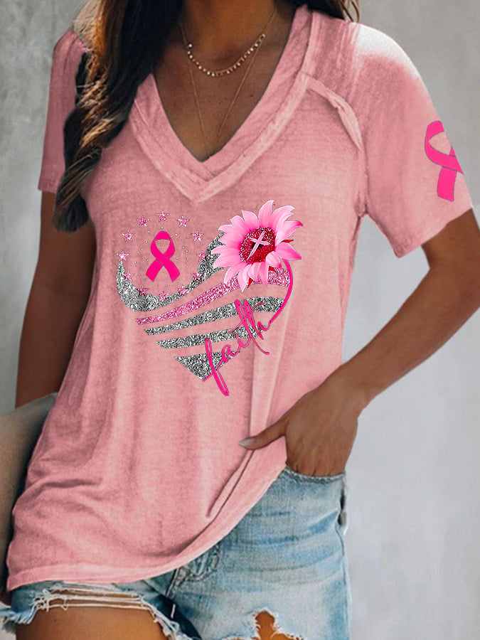 Women's Breast Cancer V-Neck Casual T-Shirt
