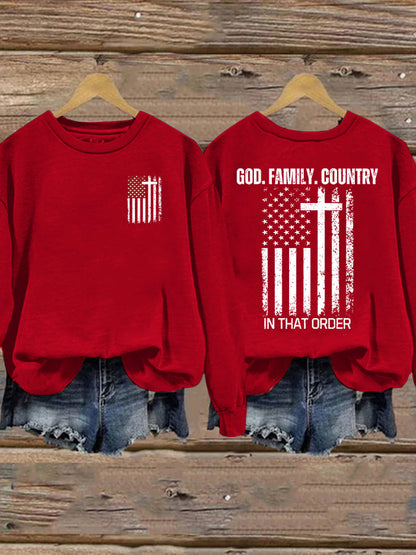 Women's God Family Country In That Order Printed Sweatshirt