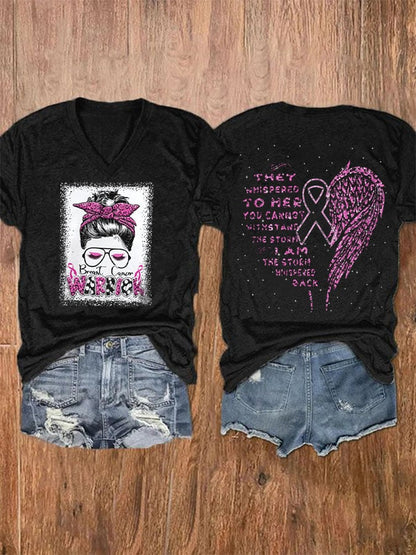 Women'S Breast cancer warrior Awareness V Neck T-Shirt