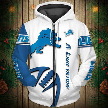 Detroit Lions  Men's Casual Zipper Hooded Sweatshirts