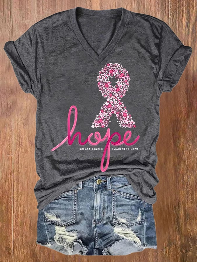 Women's Casual Breast Cancer Awareness Printed Short Sleeve T-Shirt