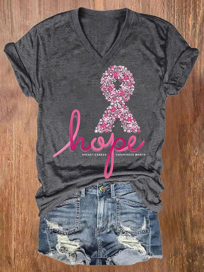Women's Casual Breast Cancer Awareness Printed Short Sleeve T-Shirt