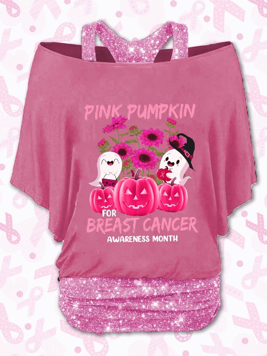 Women's Pink Pumpkin For Breast Cancer Awareness Month Print Two-Piece Top