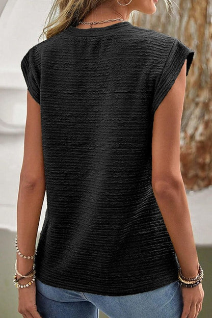 Horizonal Textured Short Sleeve Blouse