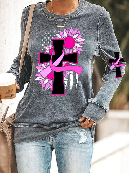 Faith Breast Cancer Awareness Print Sweatshirt