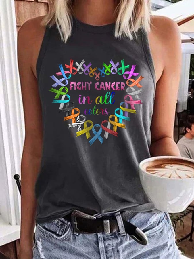 Women's Fight Cancer In All Colors Cancer Awareness Print Tank Top