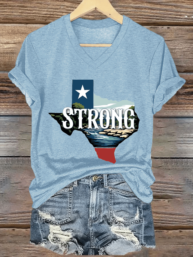 🙏💔Join us in praying for Texas.🙏Women's Texas Strong Print V-Neck T-Shirt