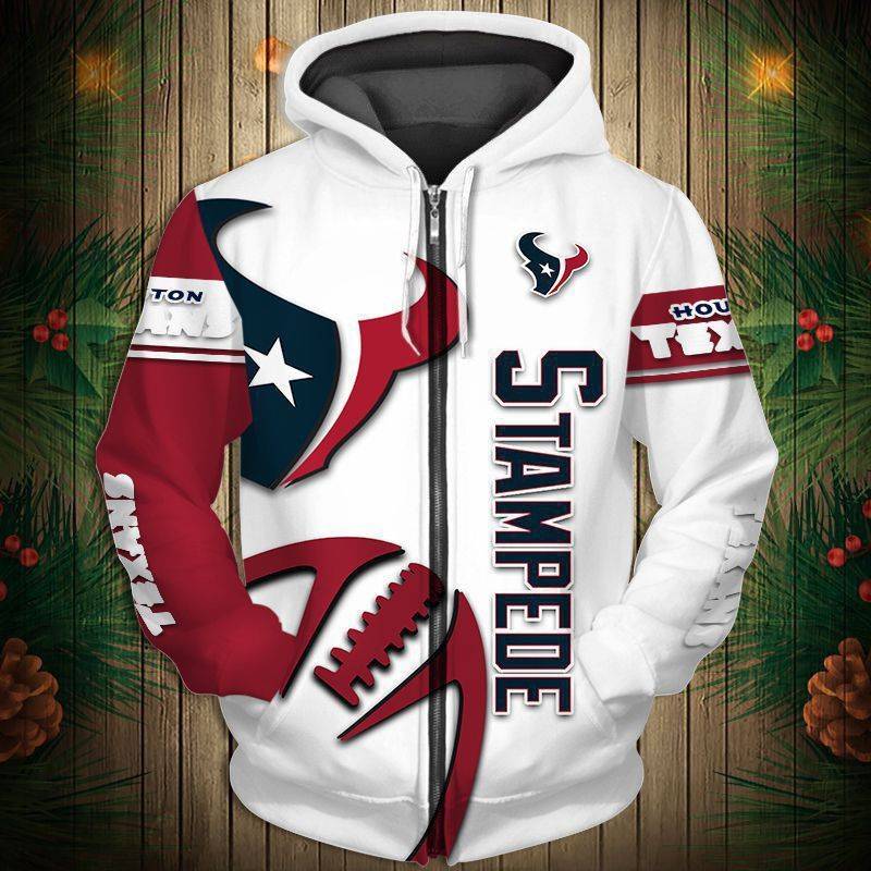 Houston Texans  Men's Casual Zipper Hooded Sweatshirts