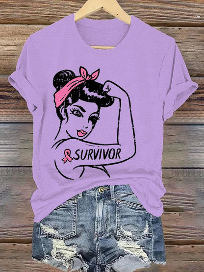 Women's Casual Breast Cancer Survivor Short Sleeve T-Shirt