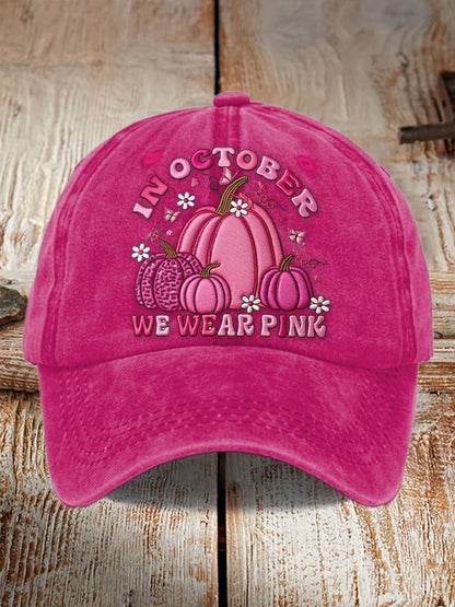 Women's casual we wear pink pumpkin washed cotton hat in October
