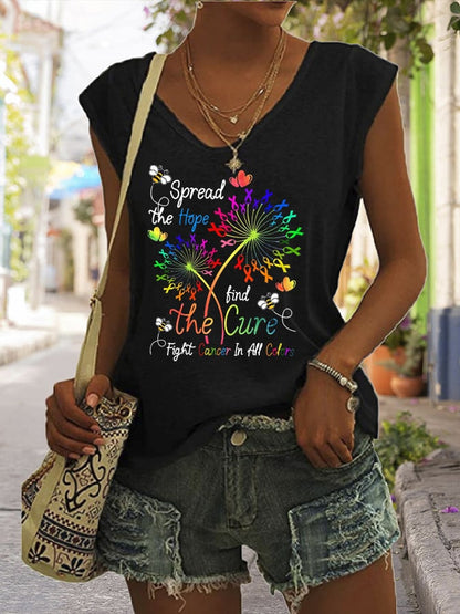 Women's Cancer Awareness Print V-Neck Tank Top
