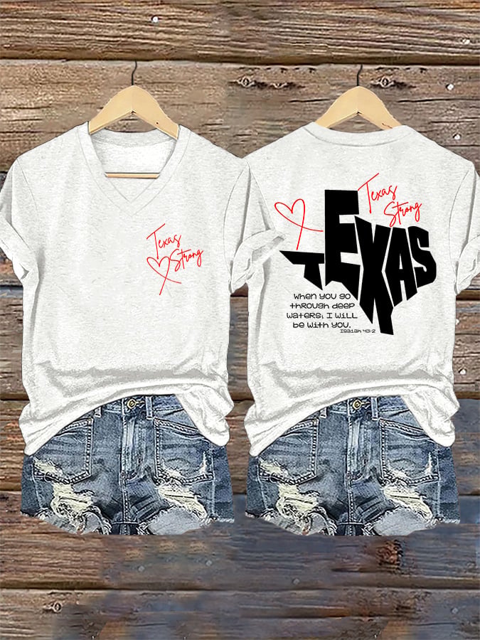 🙏💔Join us in praying for Texas.🙏V-Neck Retro Texas Strong When You Go Through Deep Waters, I Will Be With You. Isaiah 43:2 Print T-Shirt