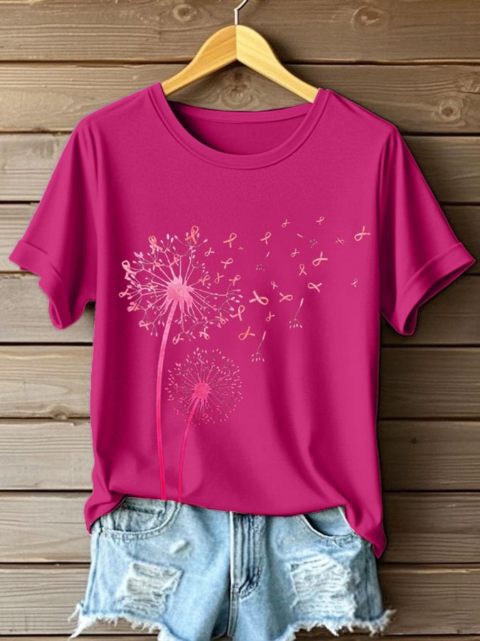 Women's Casual Breast Cancer  Print T-Shirt