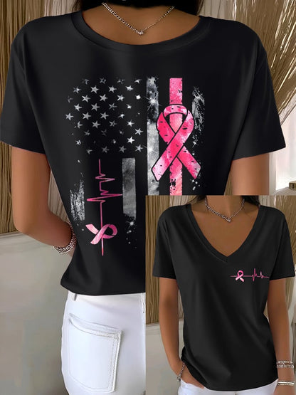 Women's Casual Pink Flag T-Shirt
