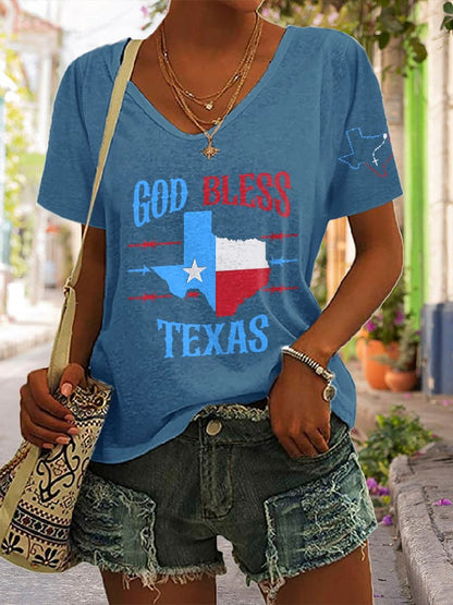 🙏💔Join us in praying for Texas.🙏V-Neck Retro Texas Strong God Bless Texas Print T-Shirt