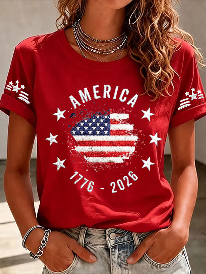 Women'S  America Flag Printed Casual T-Shirt