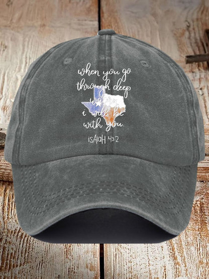 🙏💔Join us in praying for Texas.🙏Retro Texas Strong When You Go Through Deep Waters, I Will Be With You. Isaiah 43:2 Print Baseball Cap