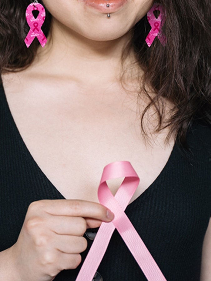 Pink Ribbon Slogan Earrings