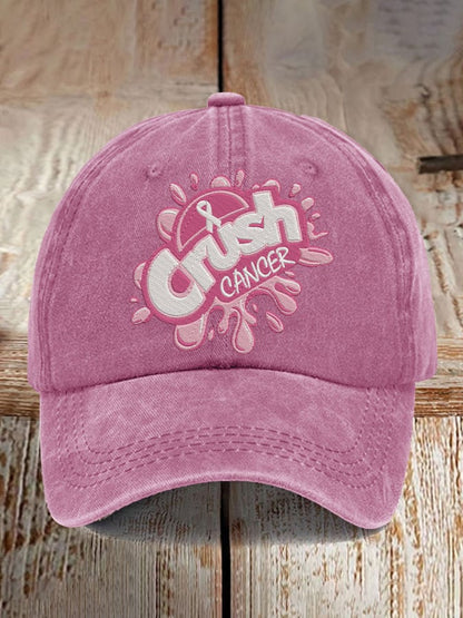 Retro Breast Cancer Awareness Crush Cancer Print Baseball Cap