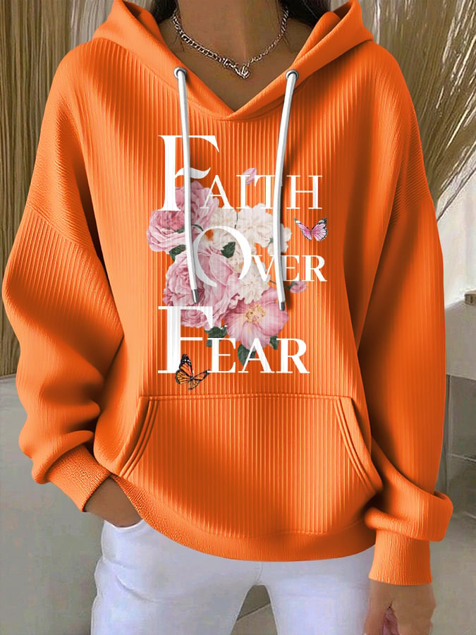 Women's Casual Faith Over Fear Textured Hoodie