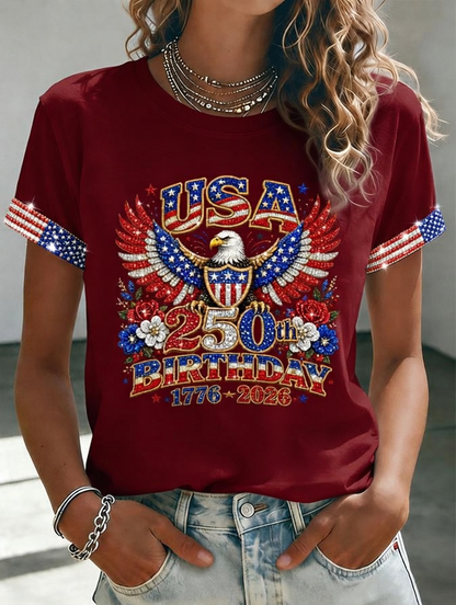 Women'S American Independence Day 250Th Anniversary Printed Short Sleeved T-Shirt