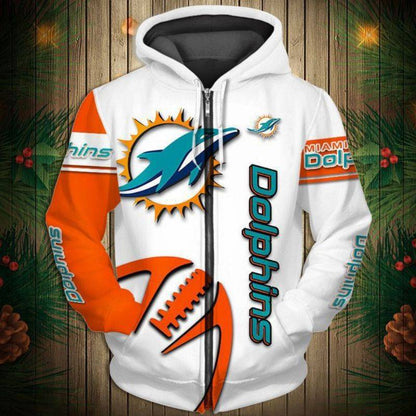 Miami Dolphins Men's Casual Zipper Hooded Sweatshirts