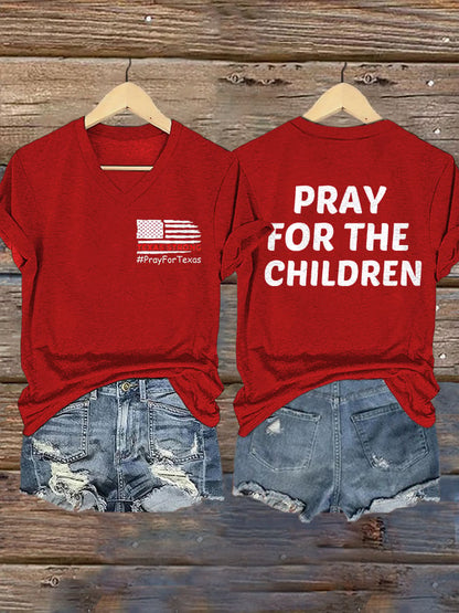 🙏💔Join us in praying for Texas.🙏V-Neck Retro Texas Strong Pray For Texas Pray For The Children Print T-Shirt