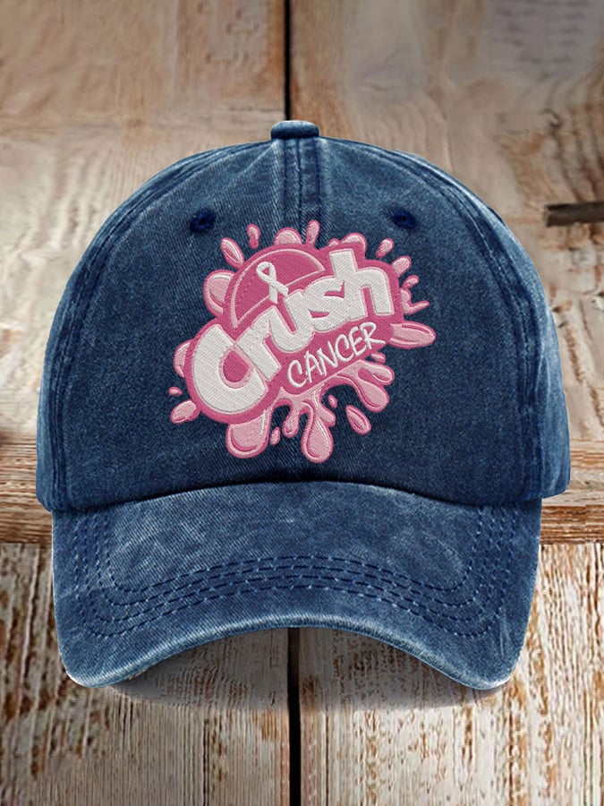 Retro Breast Cancer Awareness Crush Cancer Print Baseball Cap