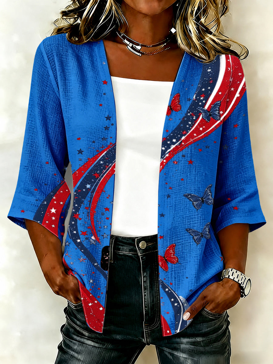 Women'S Casual Loose Independence Day Patriotic Cardigan